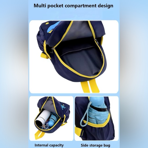 Mini Navy Blue Dinosaur Backpack - Toddlers, Preschool, Kindergarten, Etc. - Picture 8 of 11